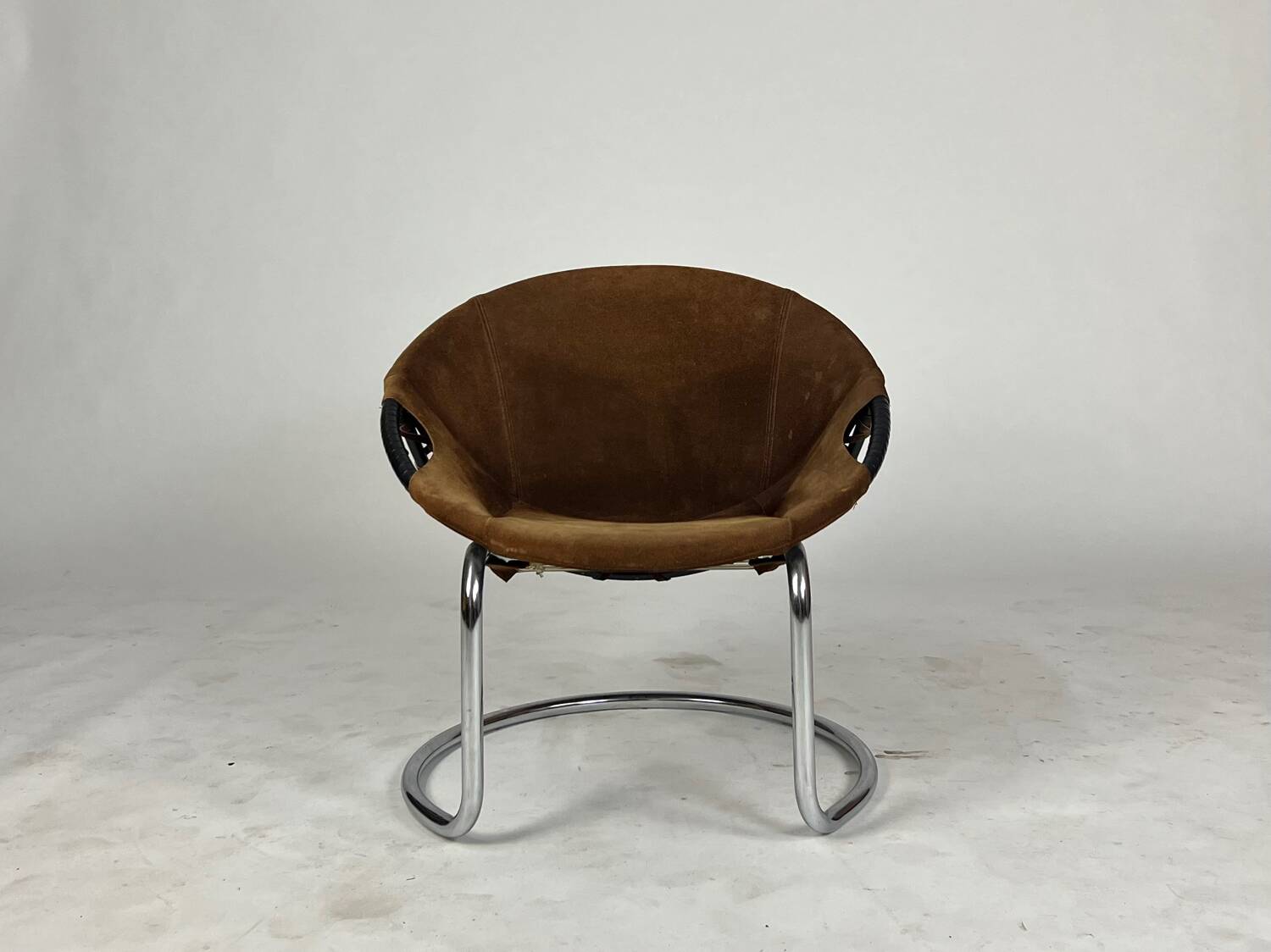 Vintage Balloon Chair suede armchair Lusch & Co Space Age chrome