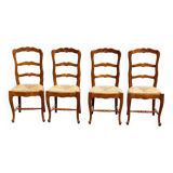 4 Louis XV chairs in solid oak and straw with shell sculptures