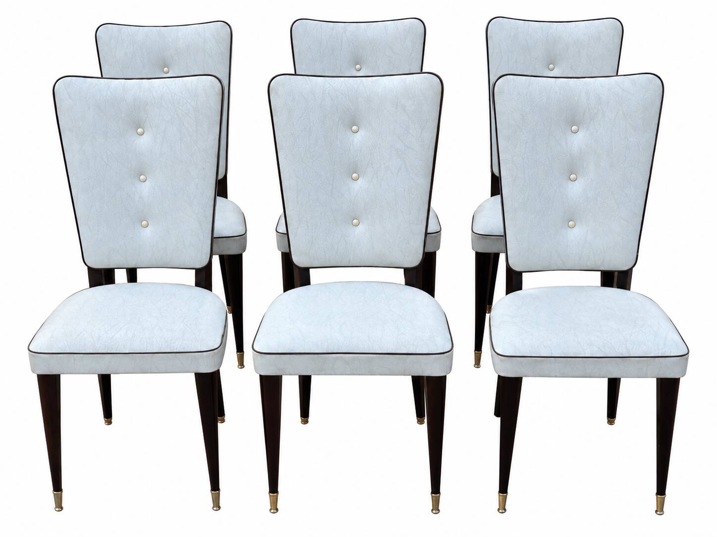 Set of 6 vintage chairs from the 50s-60s – Blue faux leather – Tapered legs