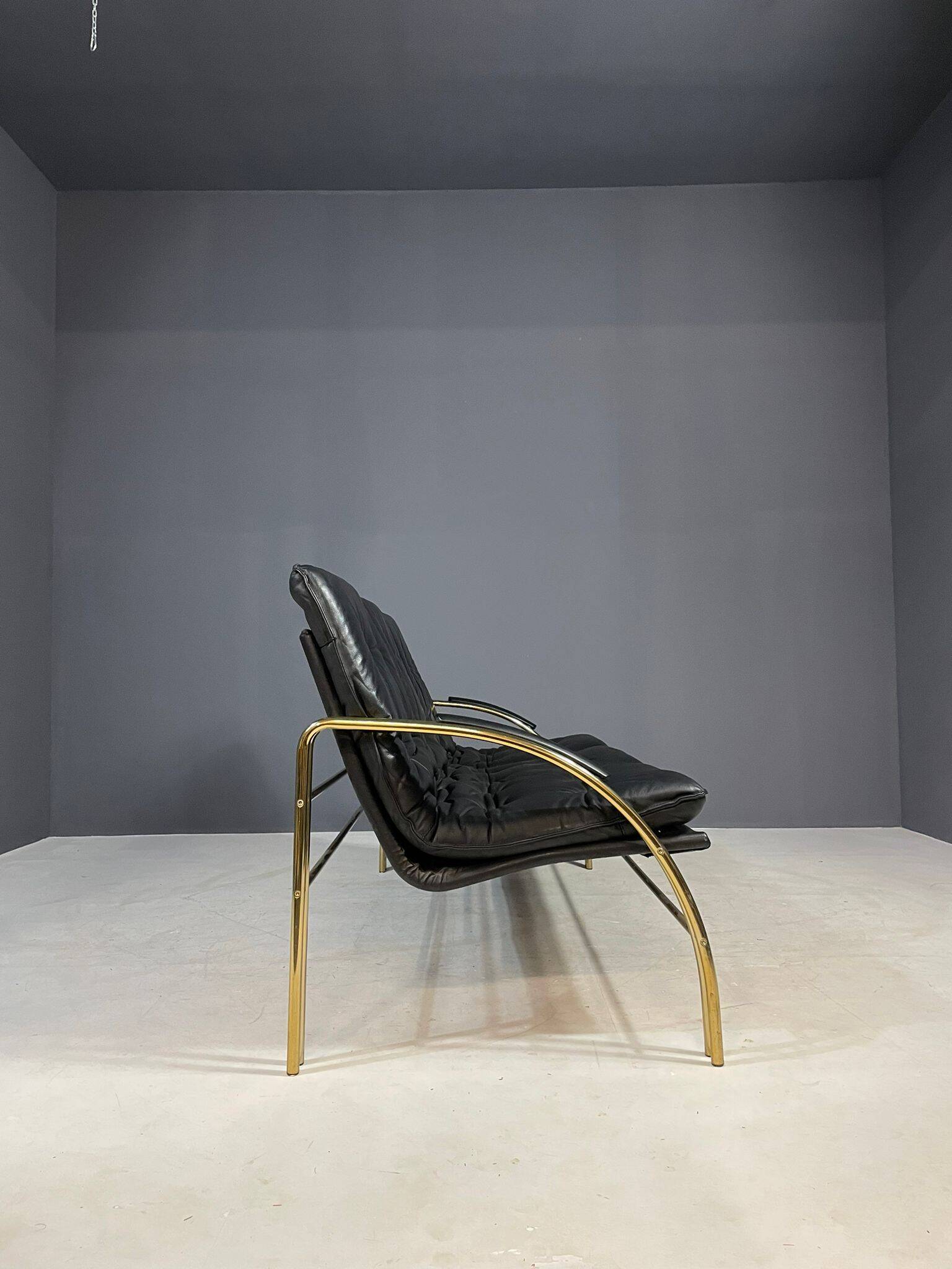 Canapé vintage en cuir et métal, années 1990