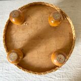 Rattan pouf and vintage fabric