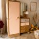 Asymmetrical floral wardrobe, natural oak & powder pink