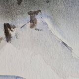 Painting - Watercolor snow landscape - View of Megève Signed