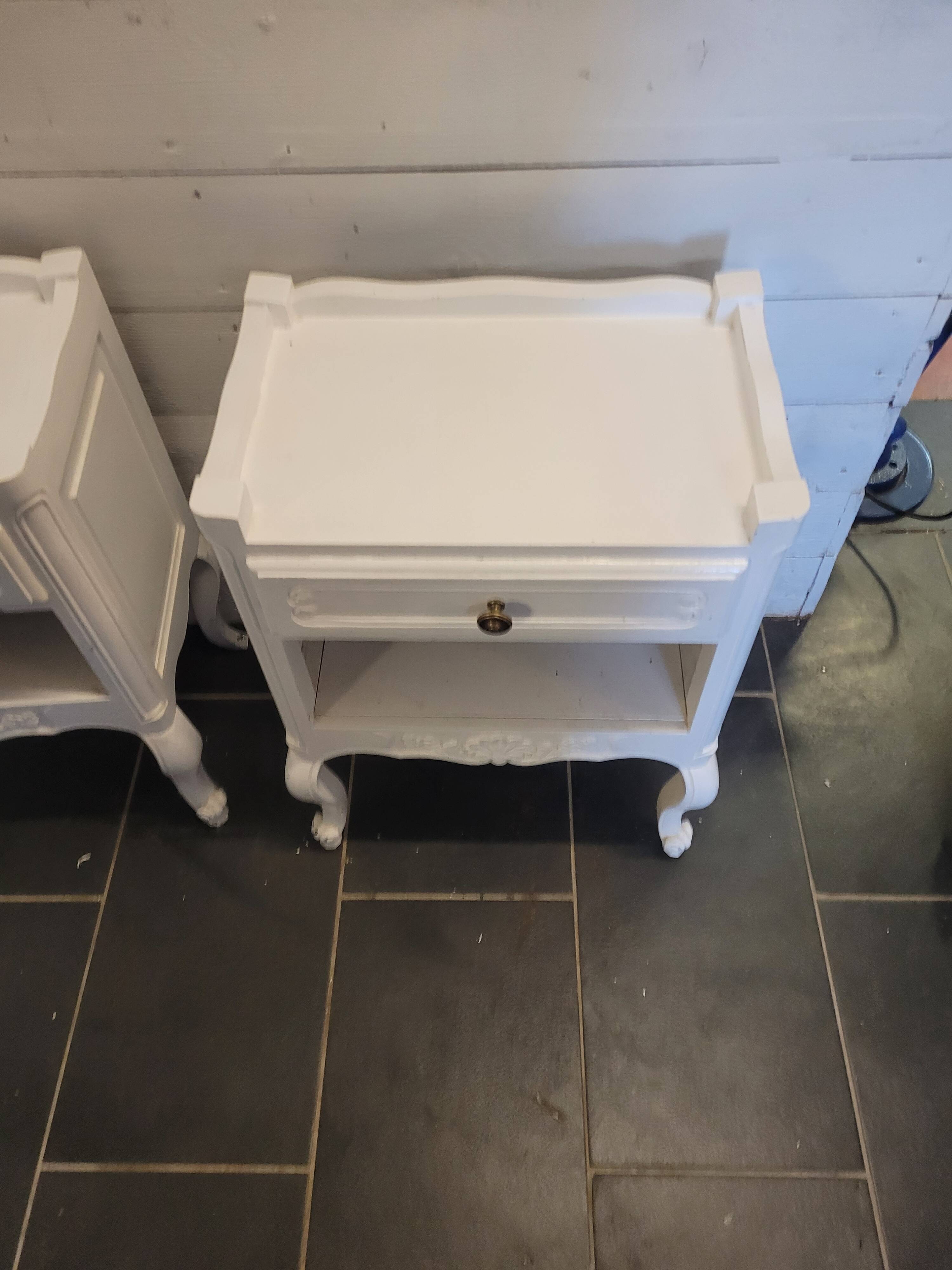 Pair of white patinated Louis XV style bedside tables