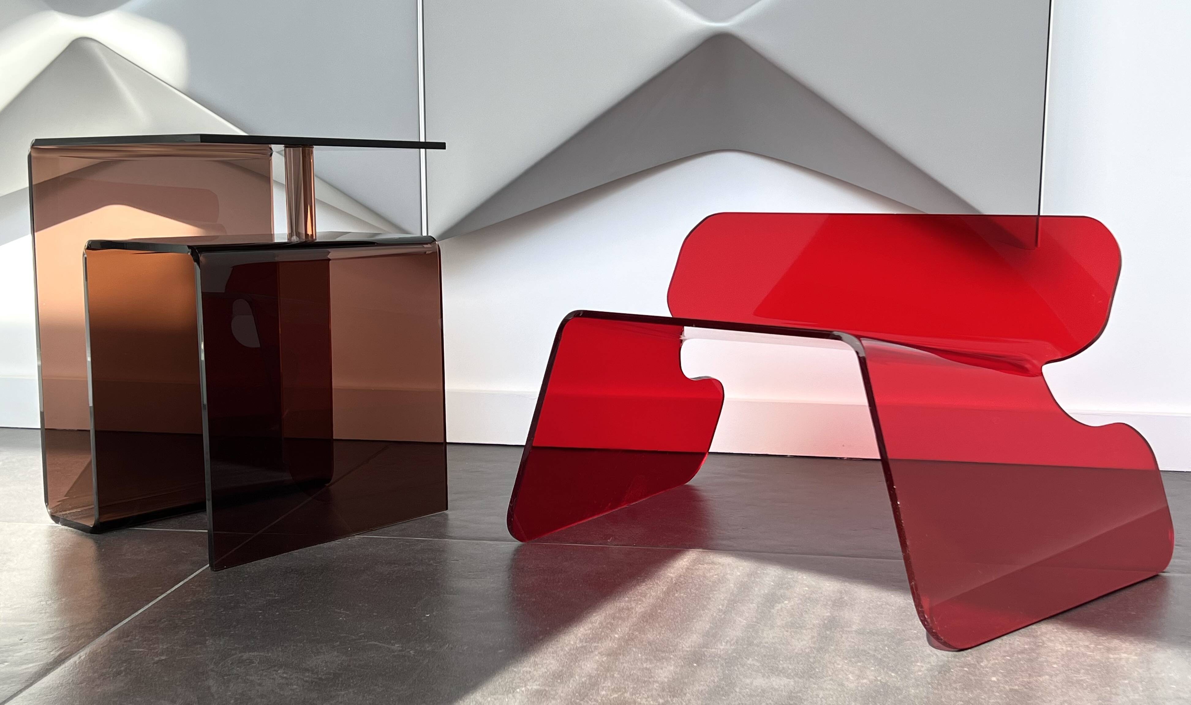 Red plexiglass chair, France 1970s