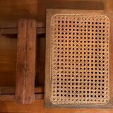 Wooden and rattan tabouret