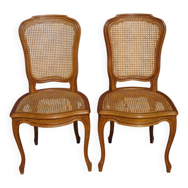 Paire de chaises en bois et cannage style Louis XV