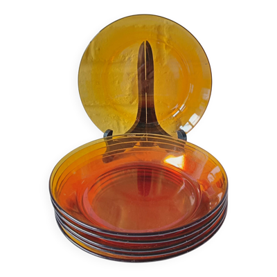 6 assiettes creuses verre trempé caramel Duralex vintage