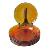 6 assiettes creuses verre trempé caramel Duralex vintage