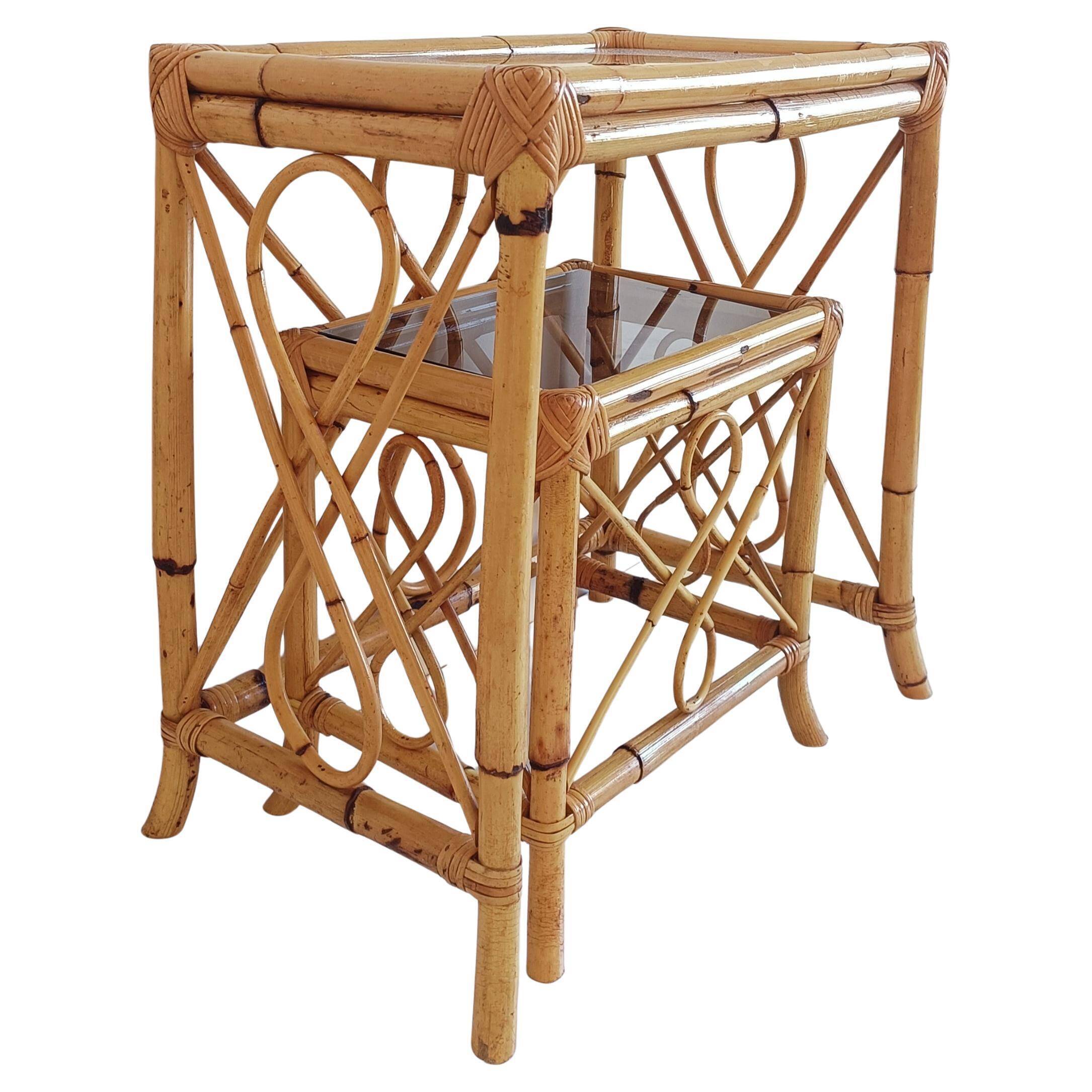 Mid-Century Modern Bamboo & Rattan Nesting Tables, Spain, 1960s
