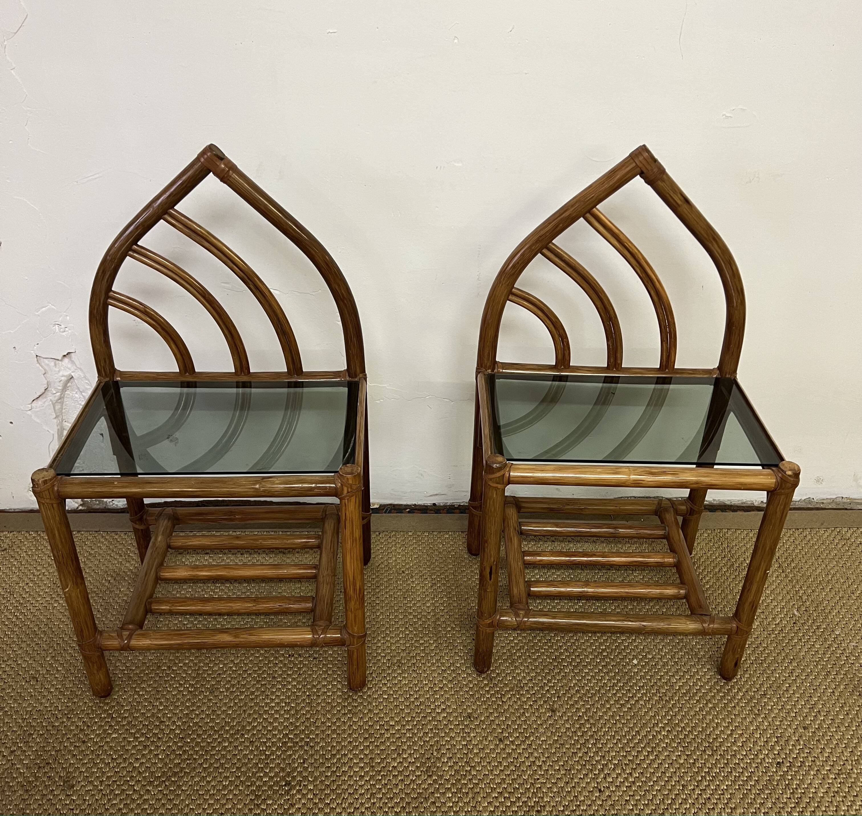 Pair of bamboo and rattan bedside tables