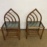 Pair of bamboo and rattan bedside tables