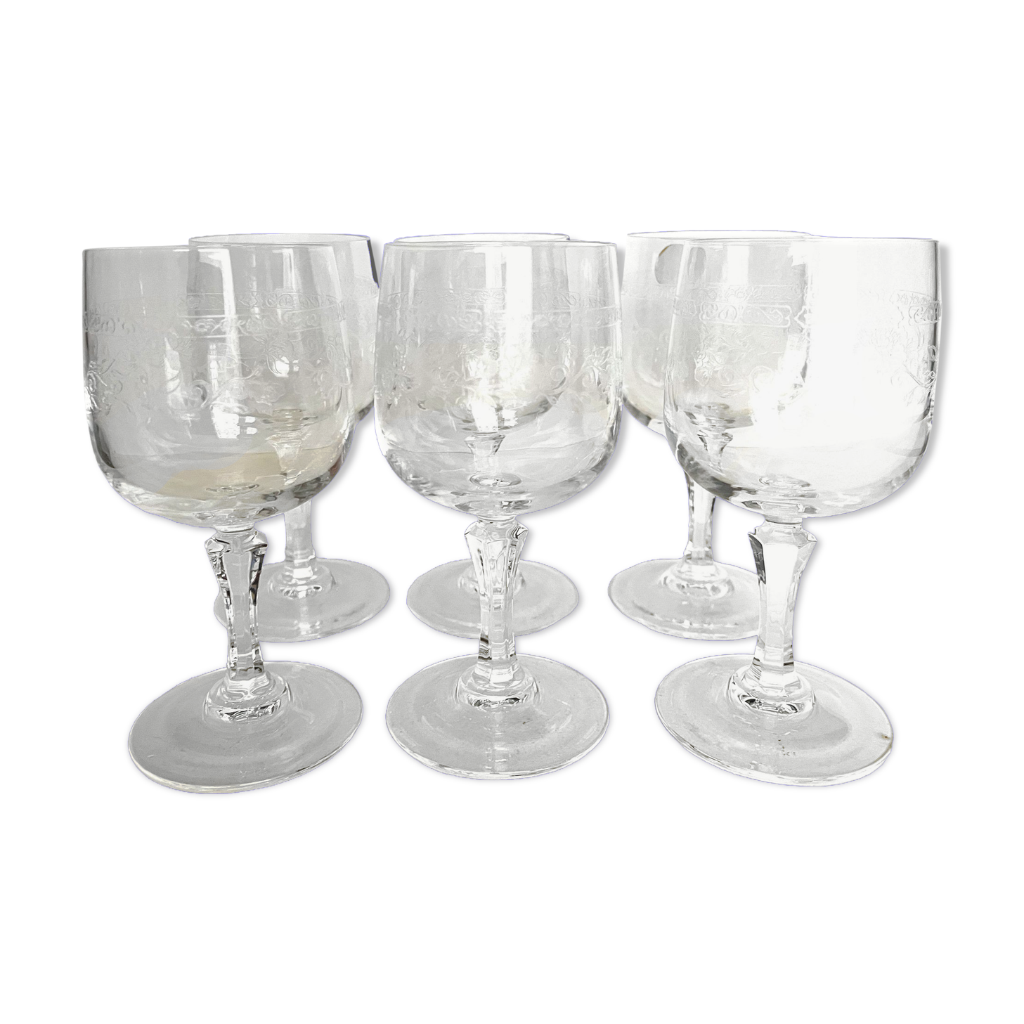 6 Engraved crystal water glasses