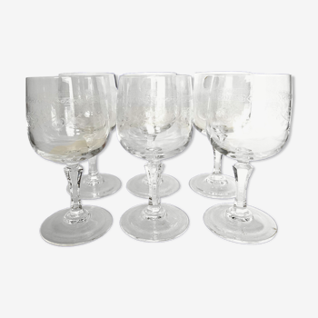 6 Engraved crystal water glasses