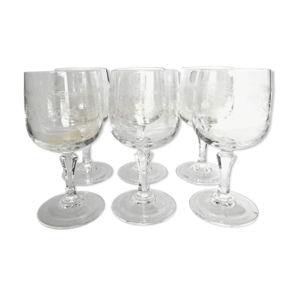6 verres à eau en cristal gravé