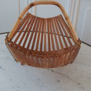 Panière corbeille à fruits pliante en bambou et bois années 70