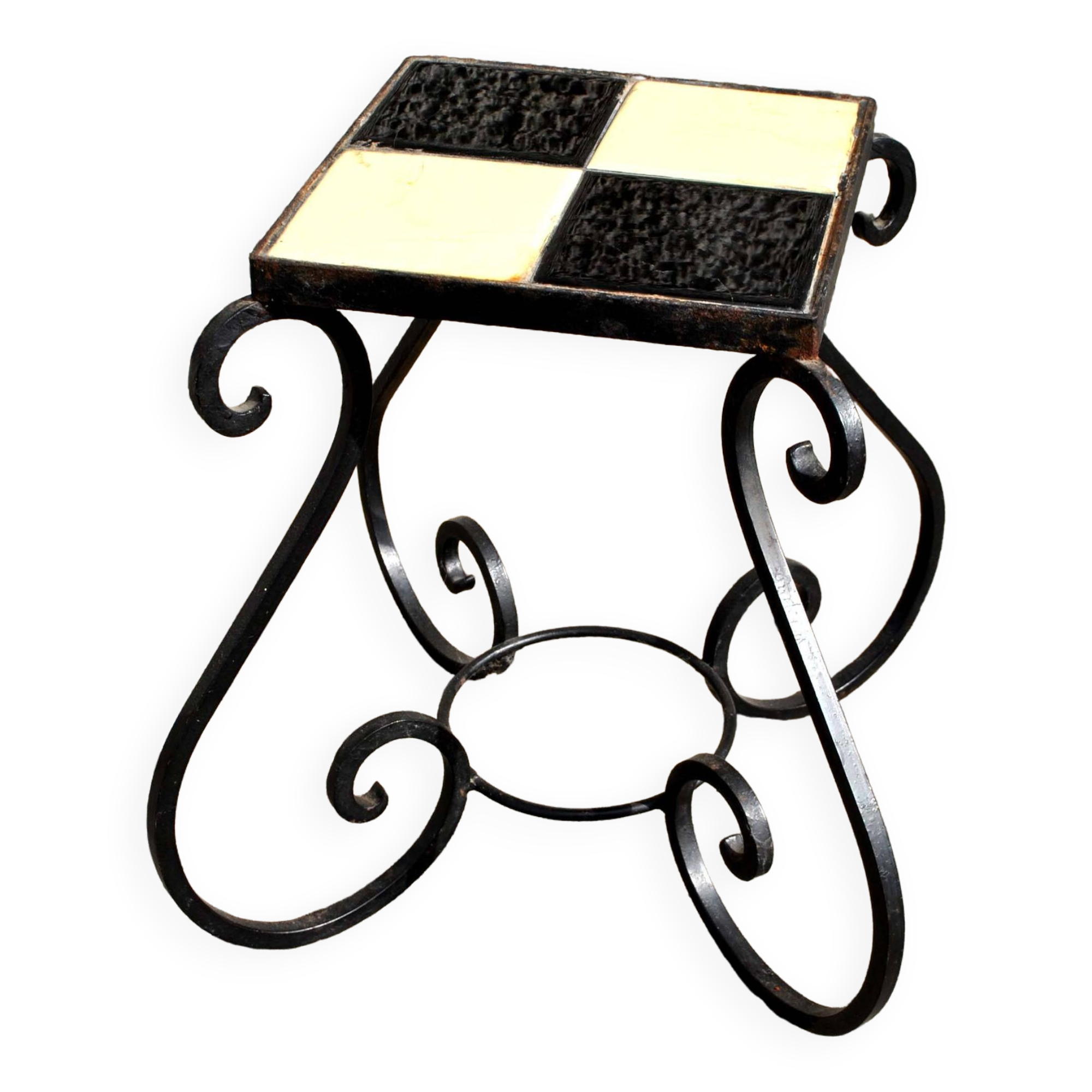 Coffee table Plant holder in wrought iron and ceramic tiles 1960-1970