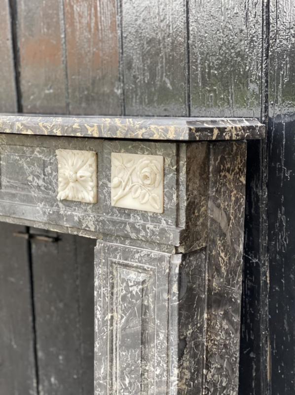 Louis XVI Style Fireplace In Marble Grey Saint Anne And White De Carrara