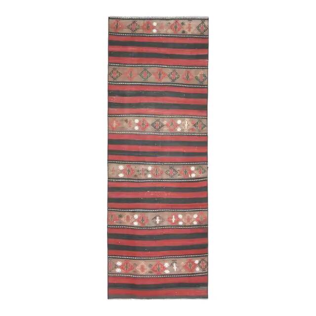 1970s Turkish Oushak handmade wool cotton red kilim runner 71x202