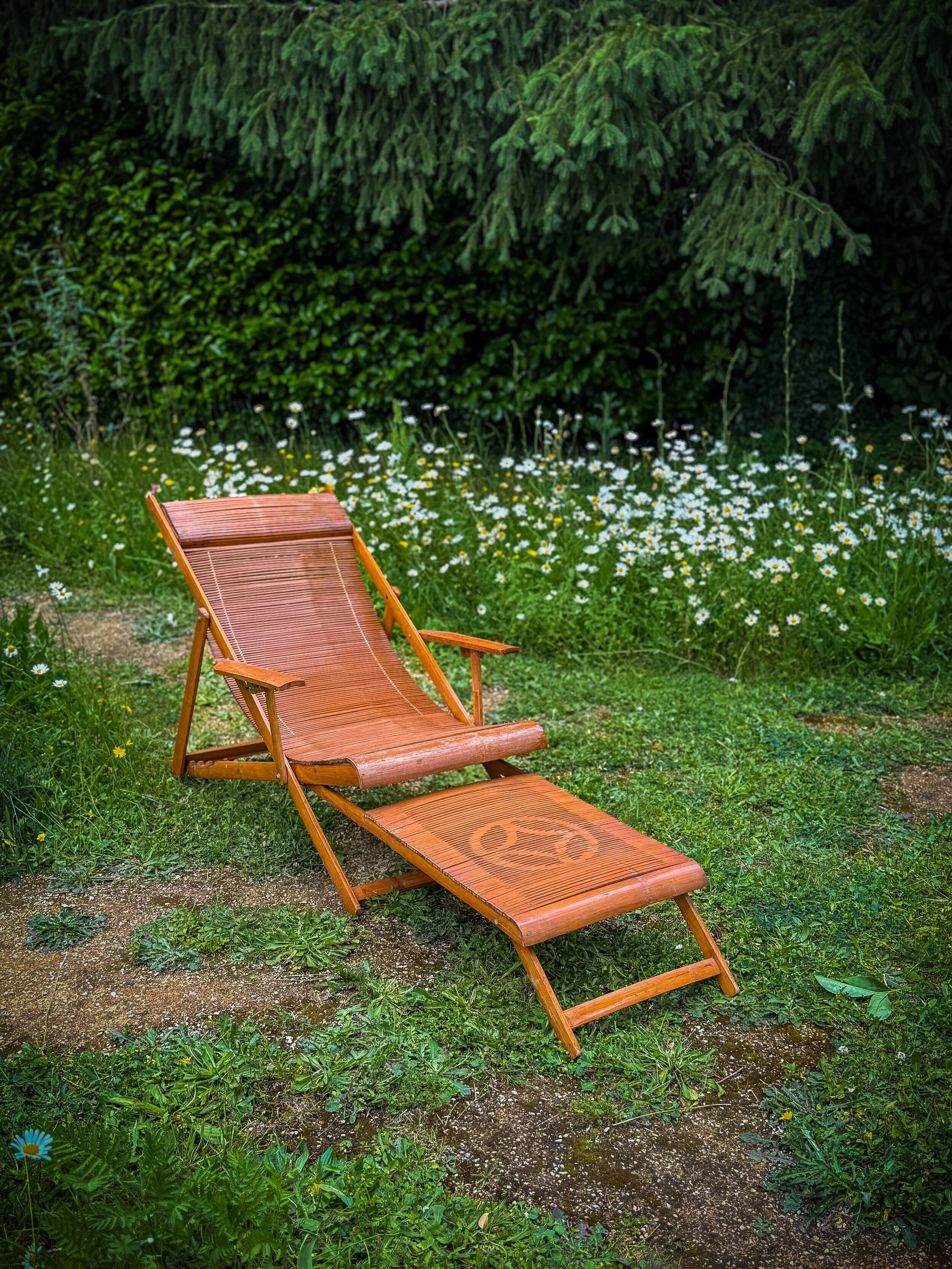 Vintage Japanese bamboo lounge chair & ottoman
