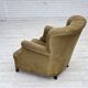 Fauteuil danois des années 1960, velours vert, bois de chêne.