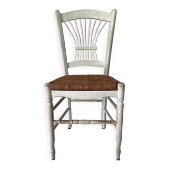 Chaise lyre paillée peinte vintage