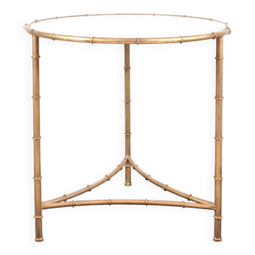 Table, guéridon vintage en métal doré et plateau en miroir