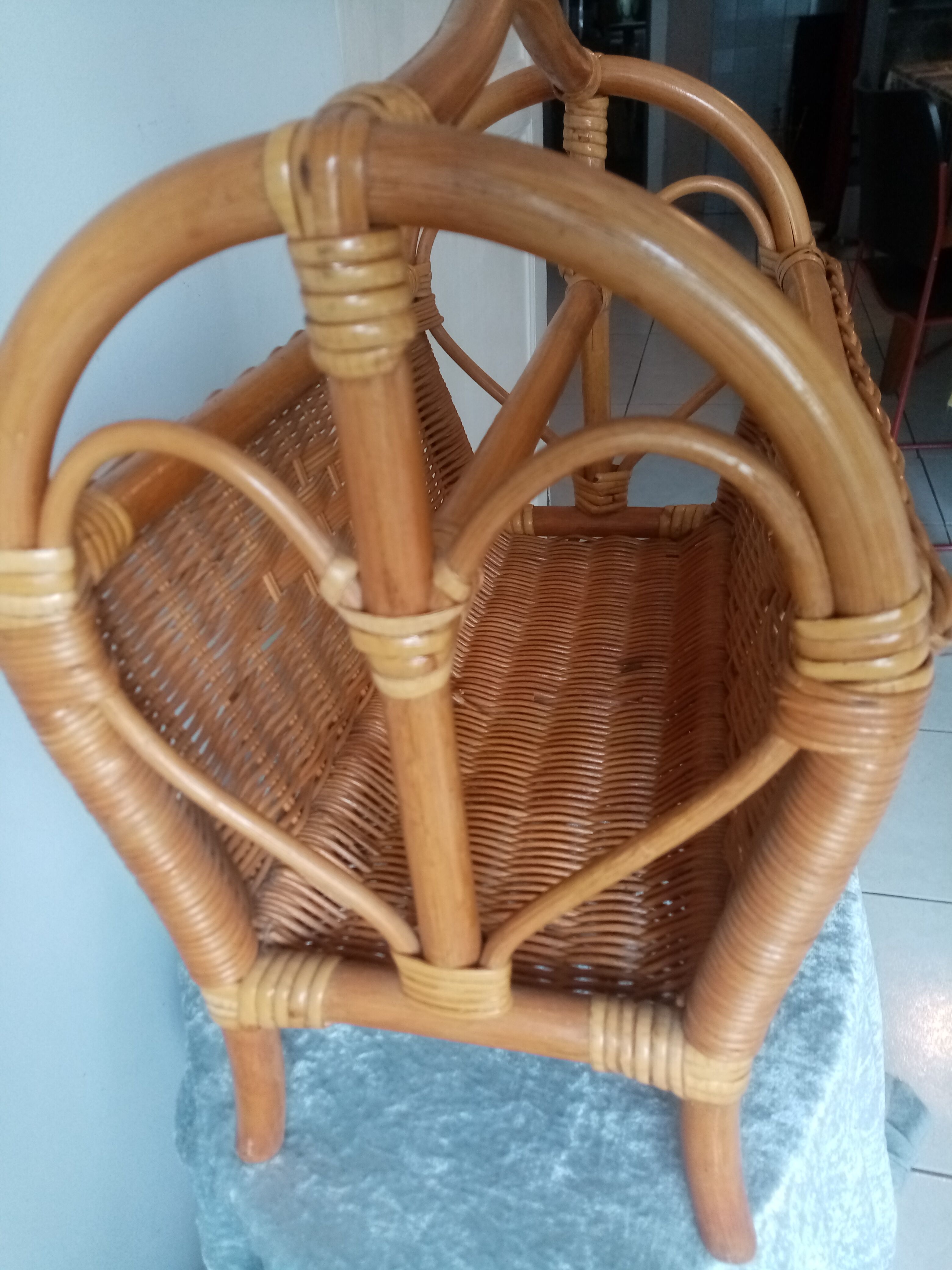 Superb old vintage rattan magazine holder
