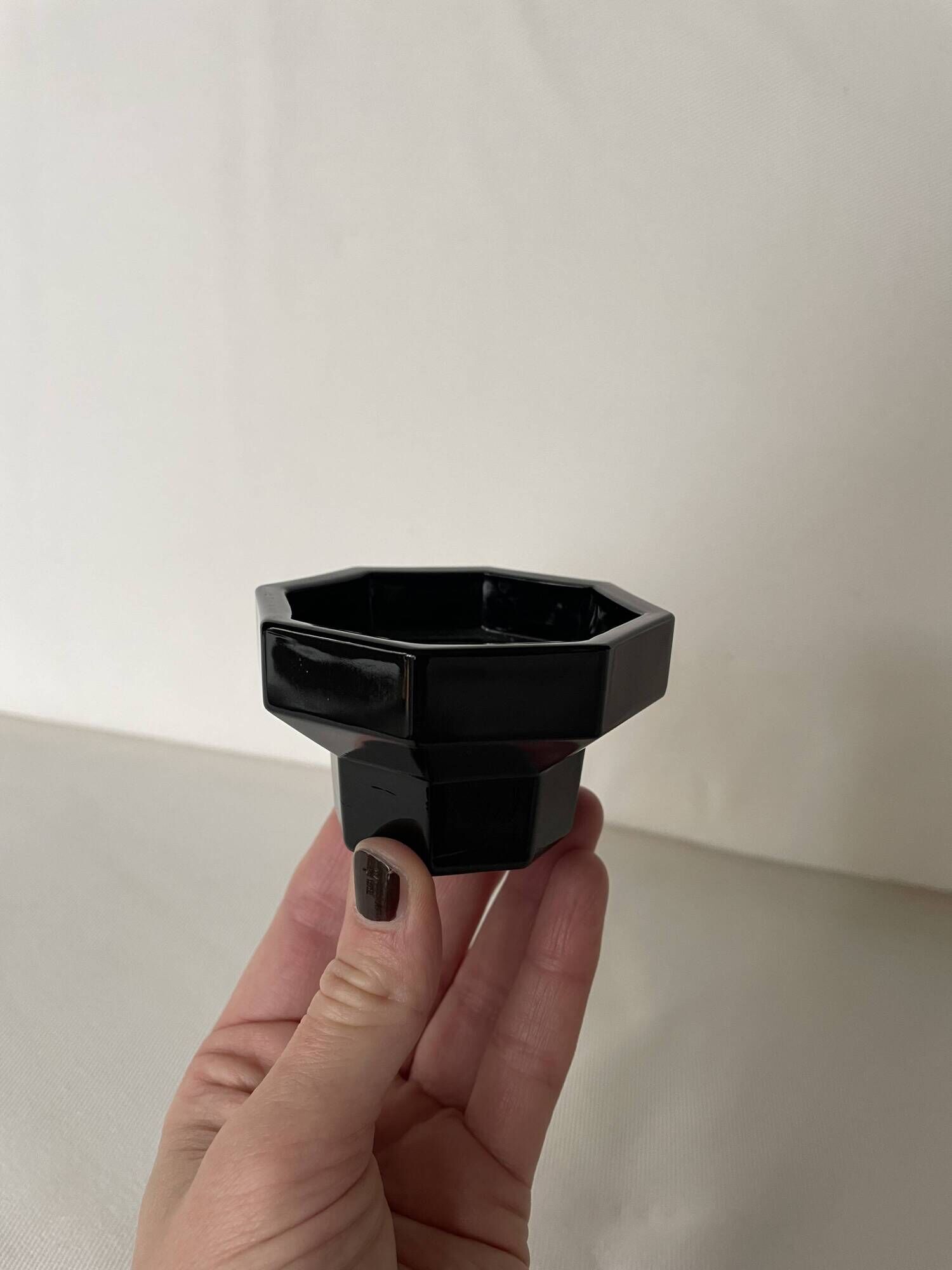Bougeoir octogonal en verre noir Arcoroc France