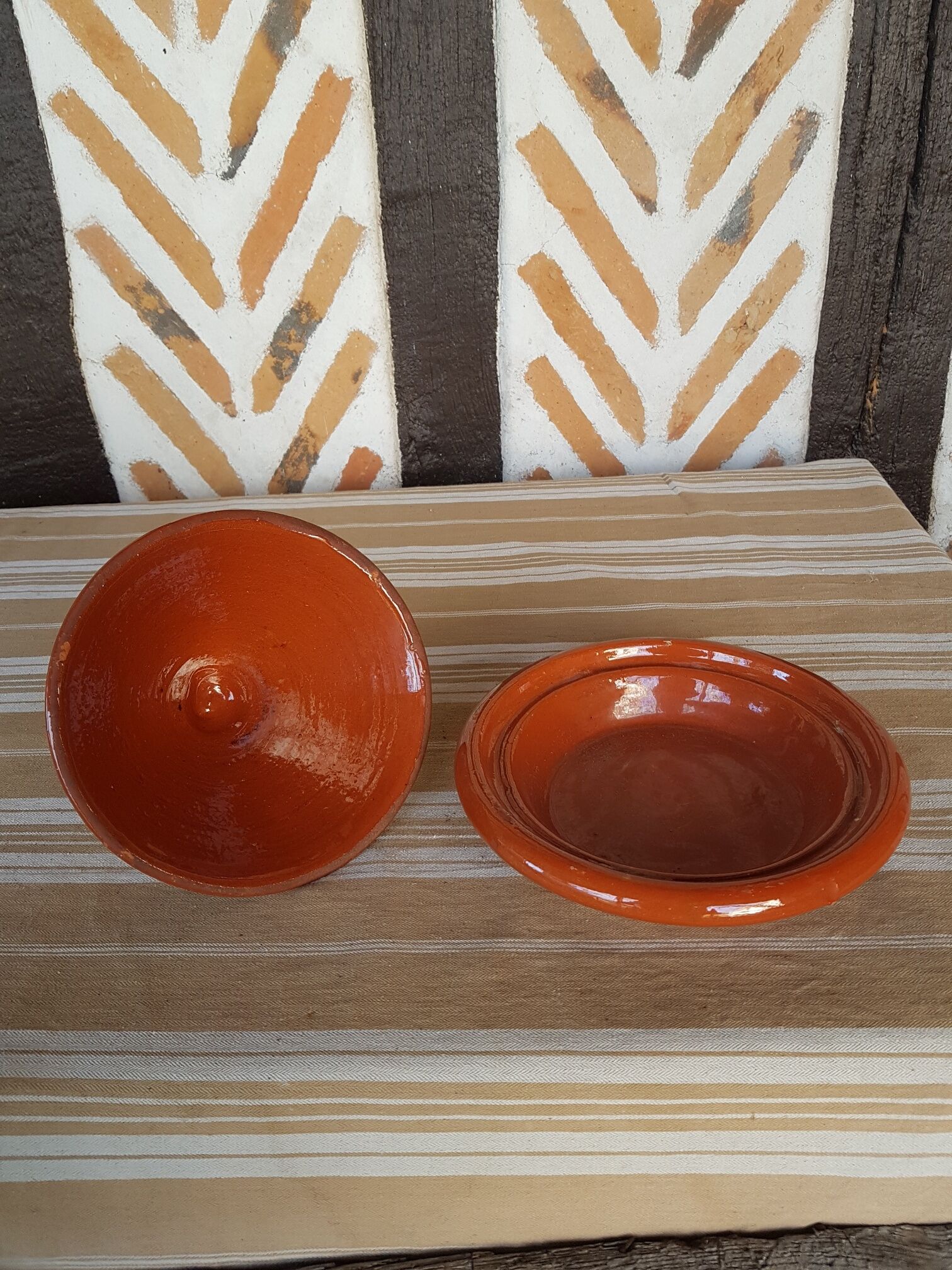 Enamelled terracotta tagine dish