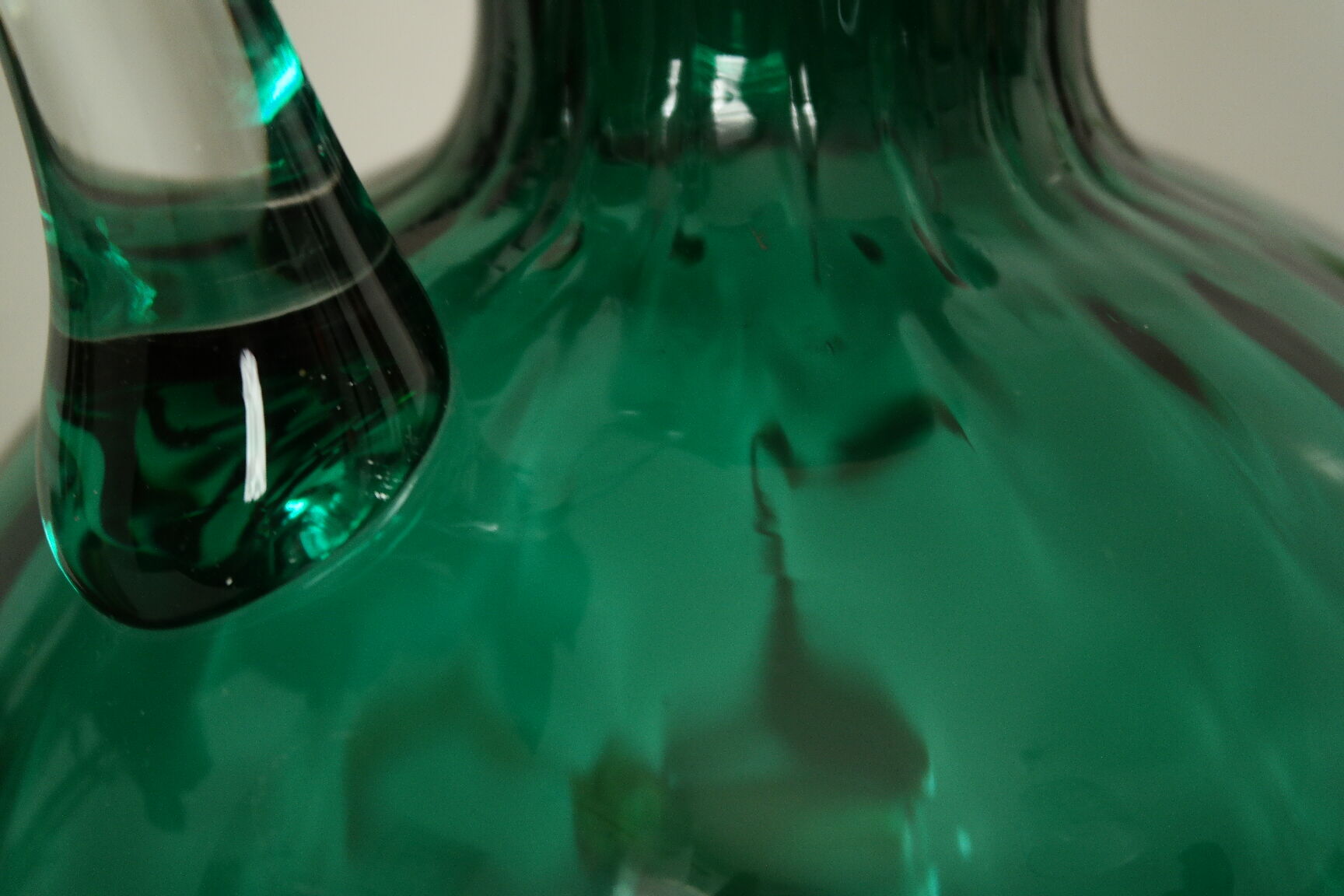 Vintage green blown glass jug vase