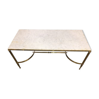 Table basse marbre blanc et laiton doré vintage