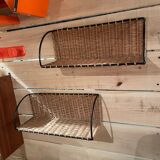 Pair rattan shelf vintage 50s