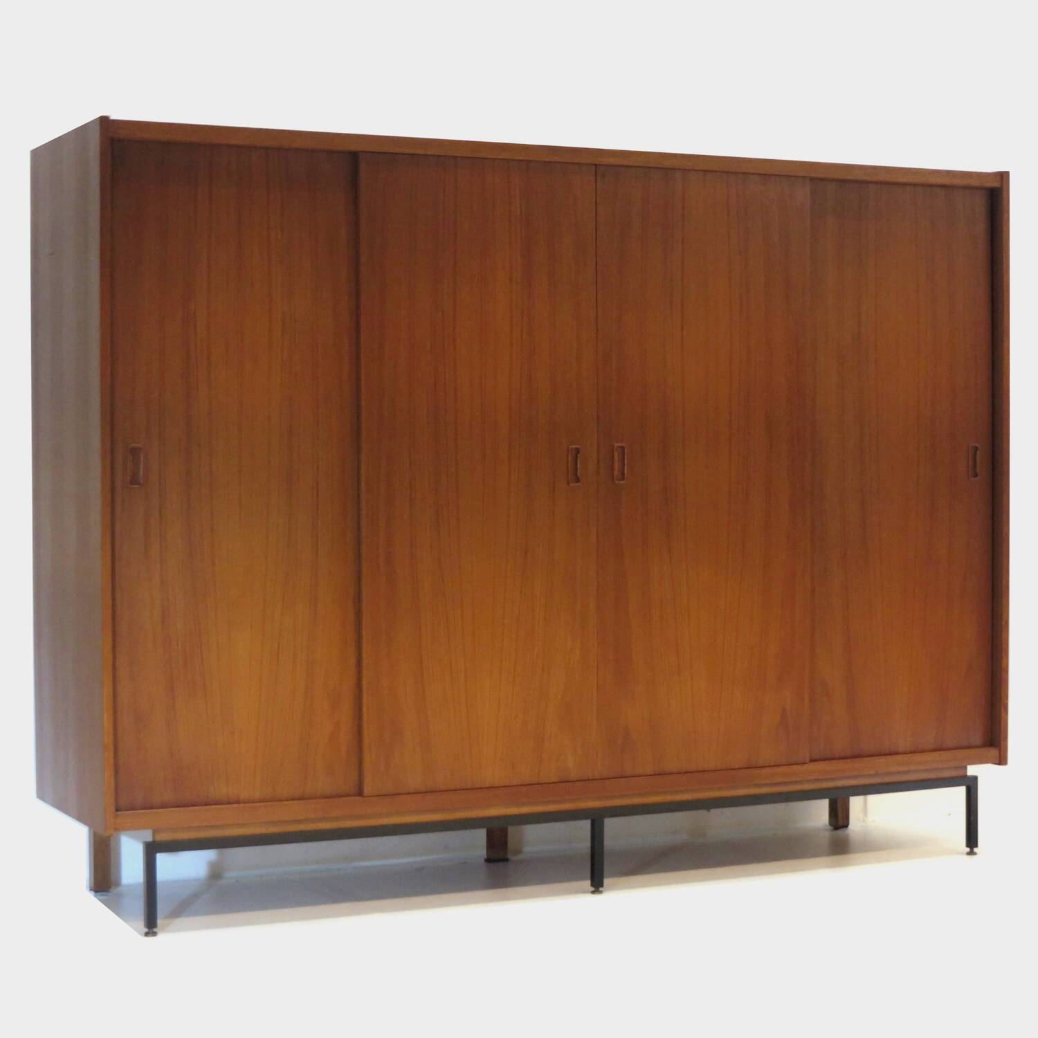 Large vintage mid century teak design wardrobe with sliding doors, 1960s