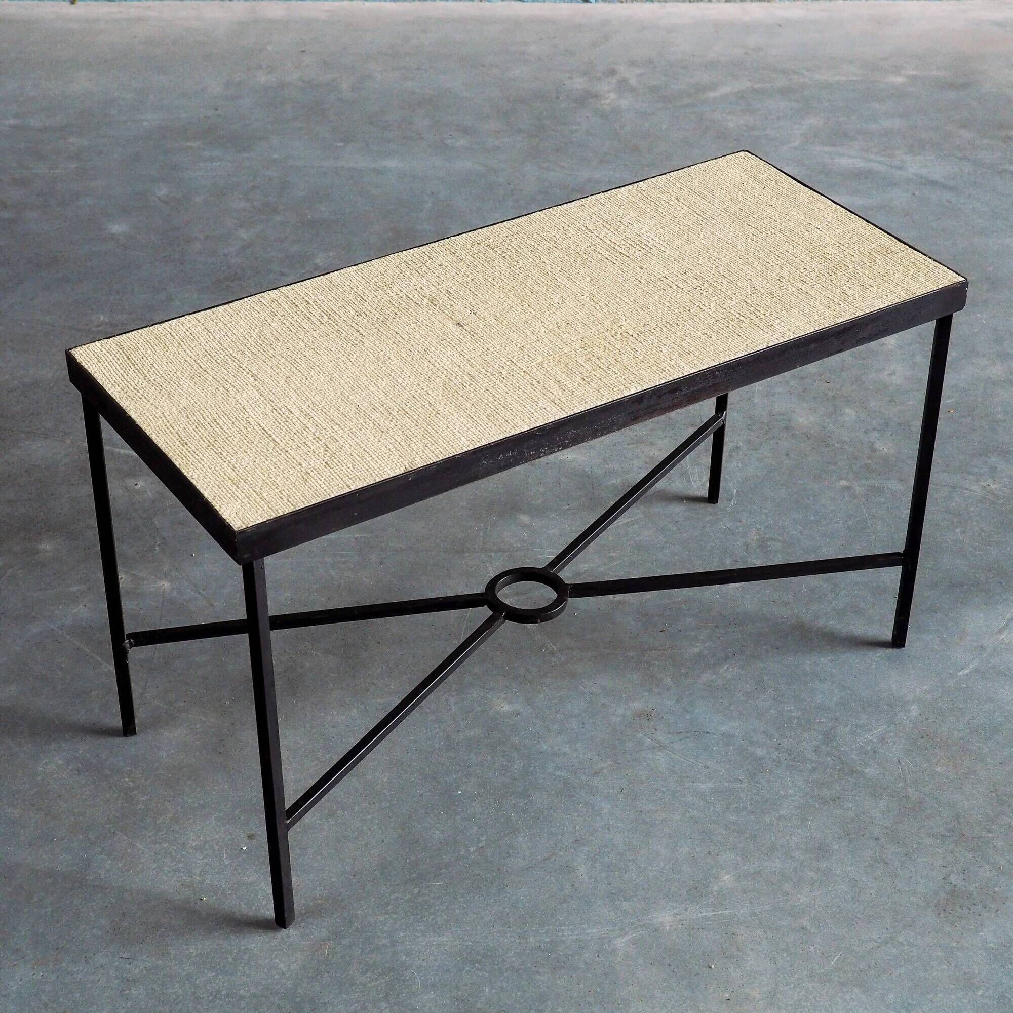 Set of 2 minimalist metal side tables with plaster-fiber tops
