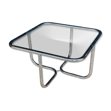 Table basse Space Age vintage années 70 – chrome tubulaire & verre