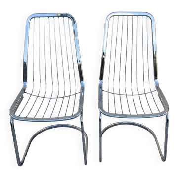 Lot de 2 chaises en métal chromé, style italien années 70s