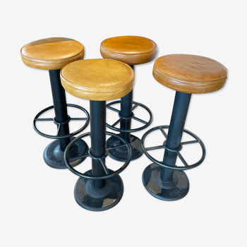 Lot de 4 tabourets acier/cuir
