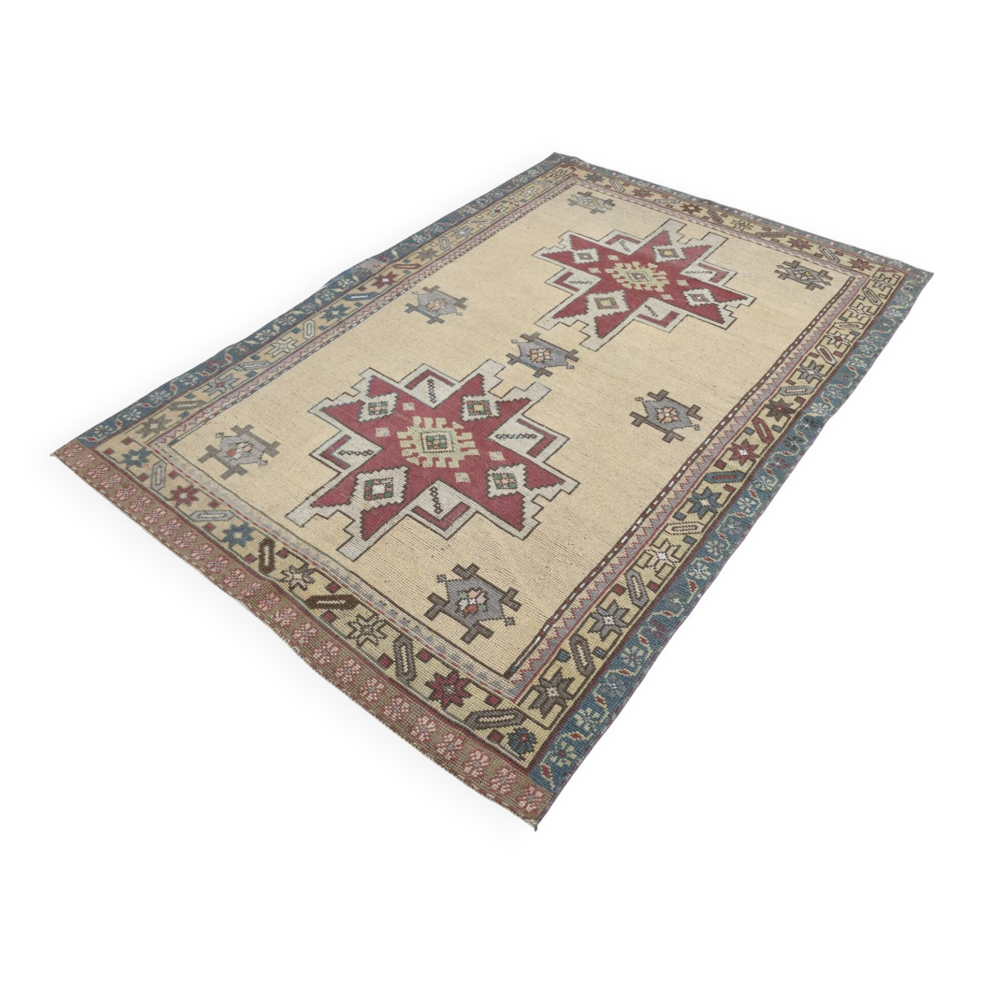 Red & Cream Turkish Vintage Rug