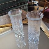 Pair of thick pressed glass art deco vases