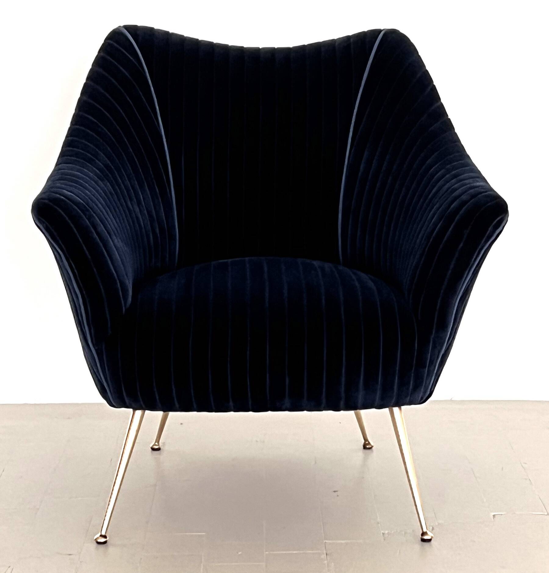 Italian Armchair with Brass Legs reupholstered in Magnificent Velvet