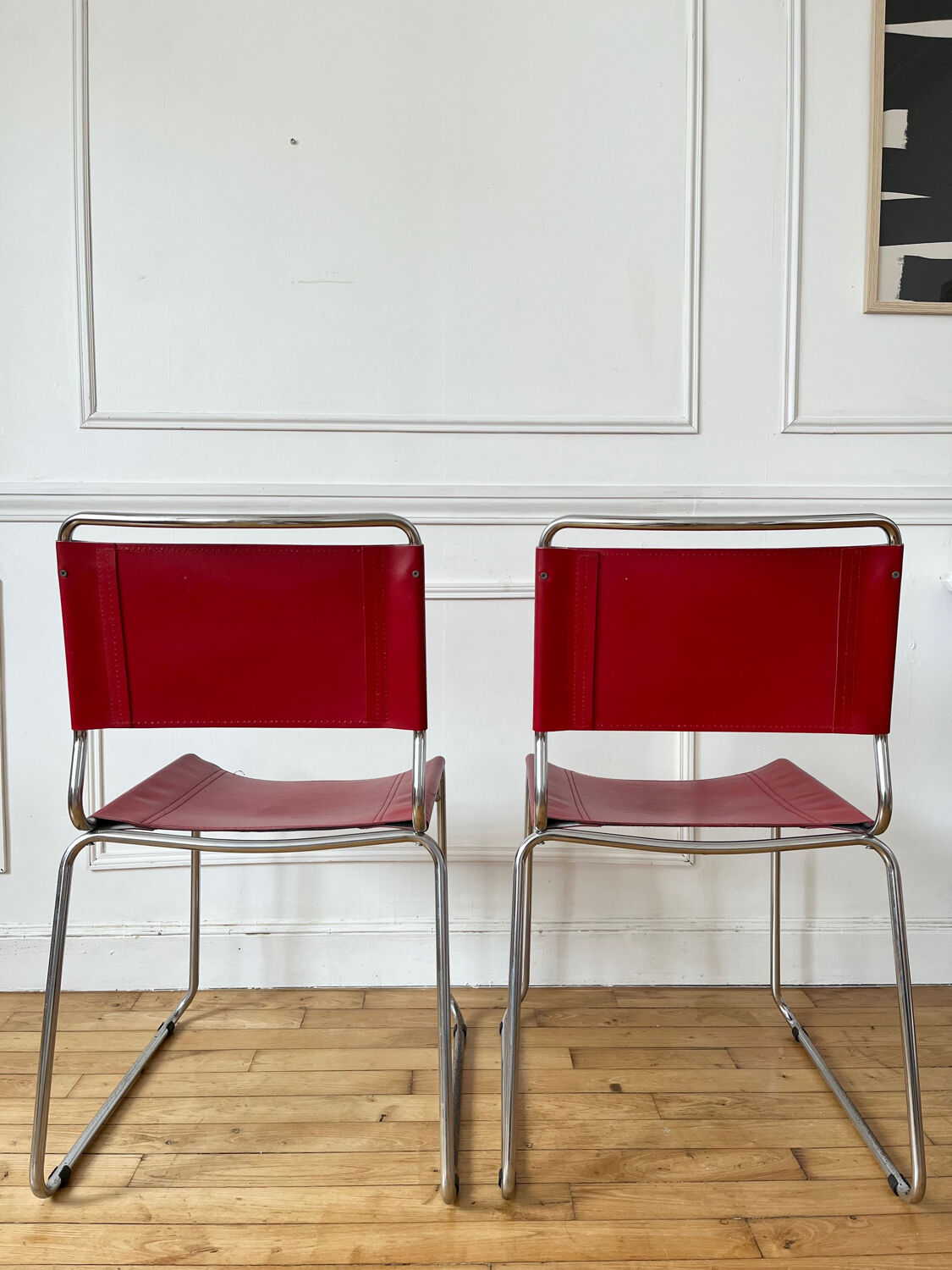 Paire de chaises vintage en métal et cuir