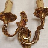 Stylish Vintage French Bronze Double Wall Sconces with Acanthus Leaf Detail