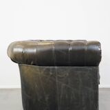 Black 2.5-seater cow leather English chesterfield sofa