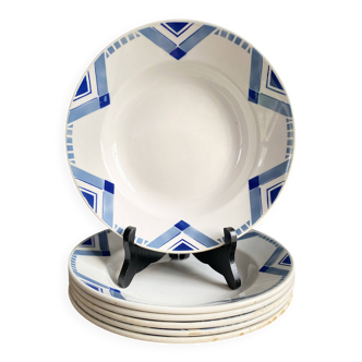 Set of 6 Art Deco Deep Plates - Moulin des Loups Orchies - Model PAX
