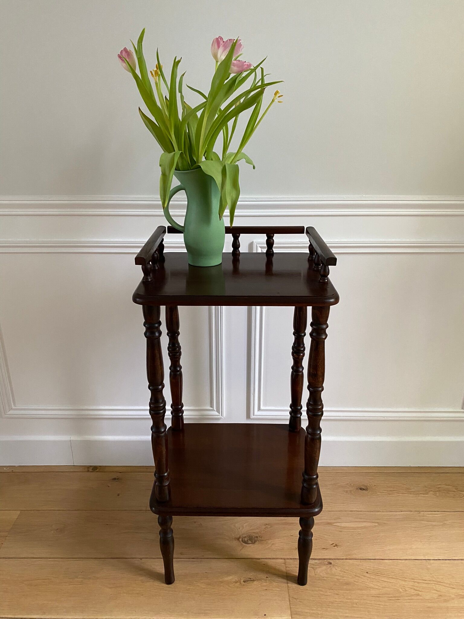 Phone table, wooden two trays