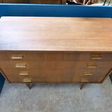 Commode moderniste 4 tiroirs  et poignées laiton. 1960