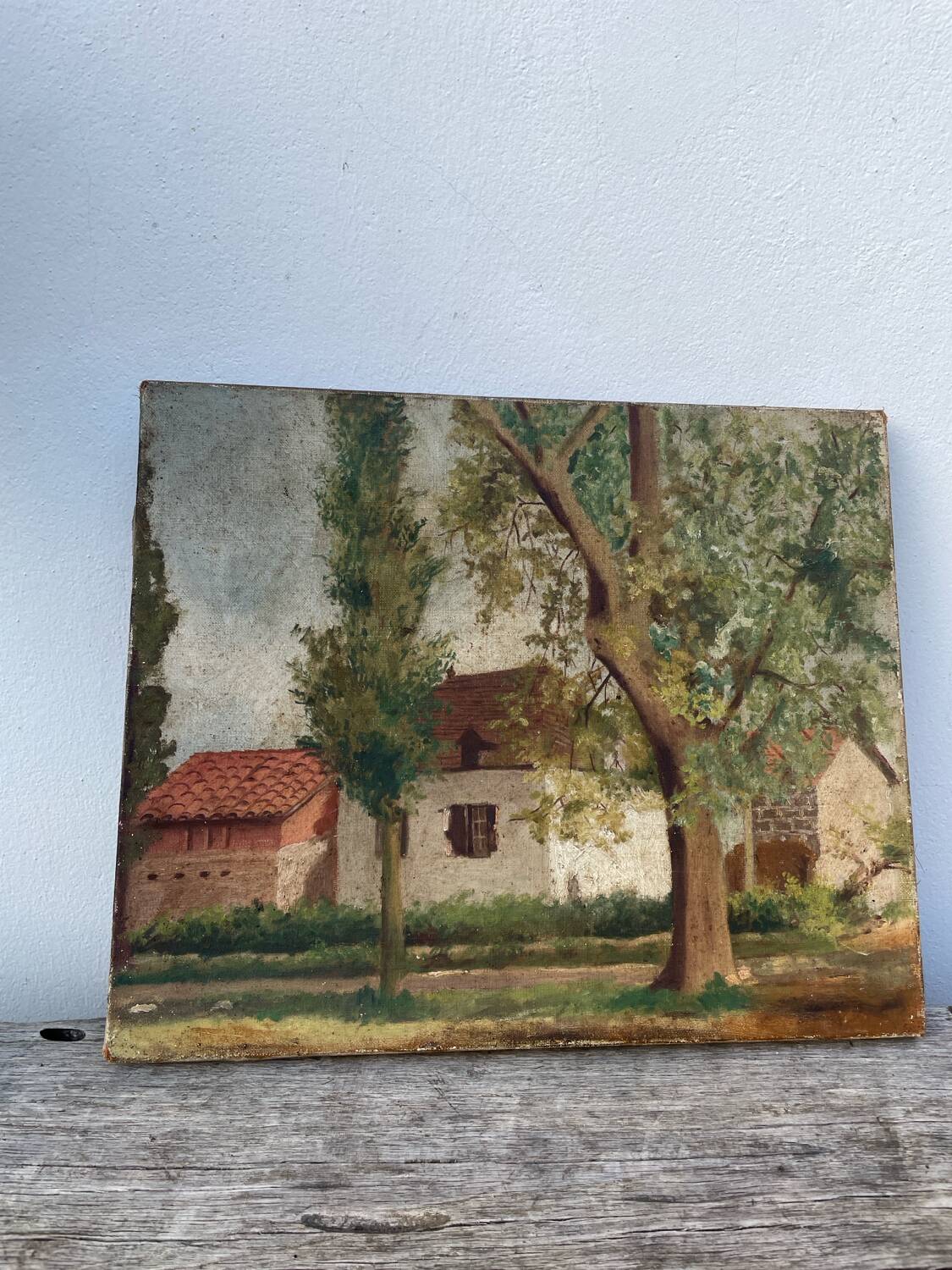 Painting of a countryside landscape in oil on canvas.