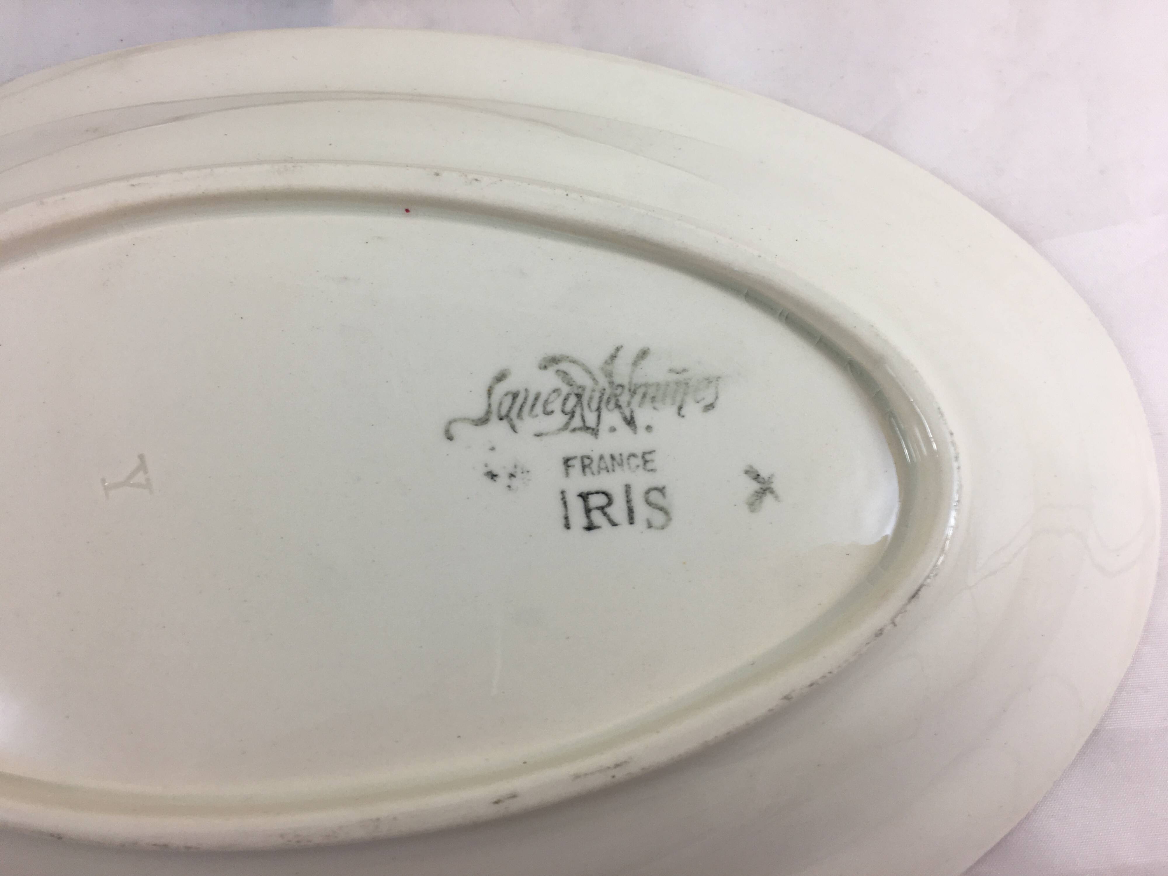 Ramekin x 2 Oval dish Old Model Iris Fleurs French manufacture signed Sarreguemines