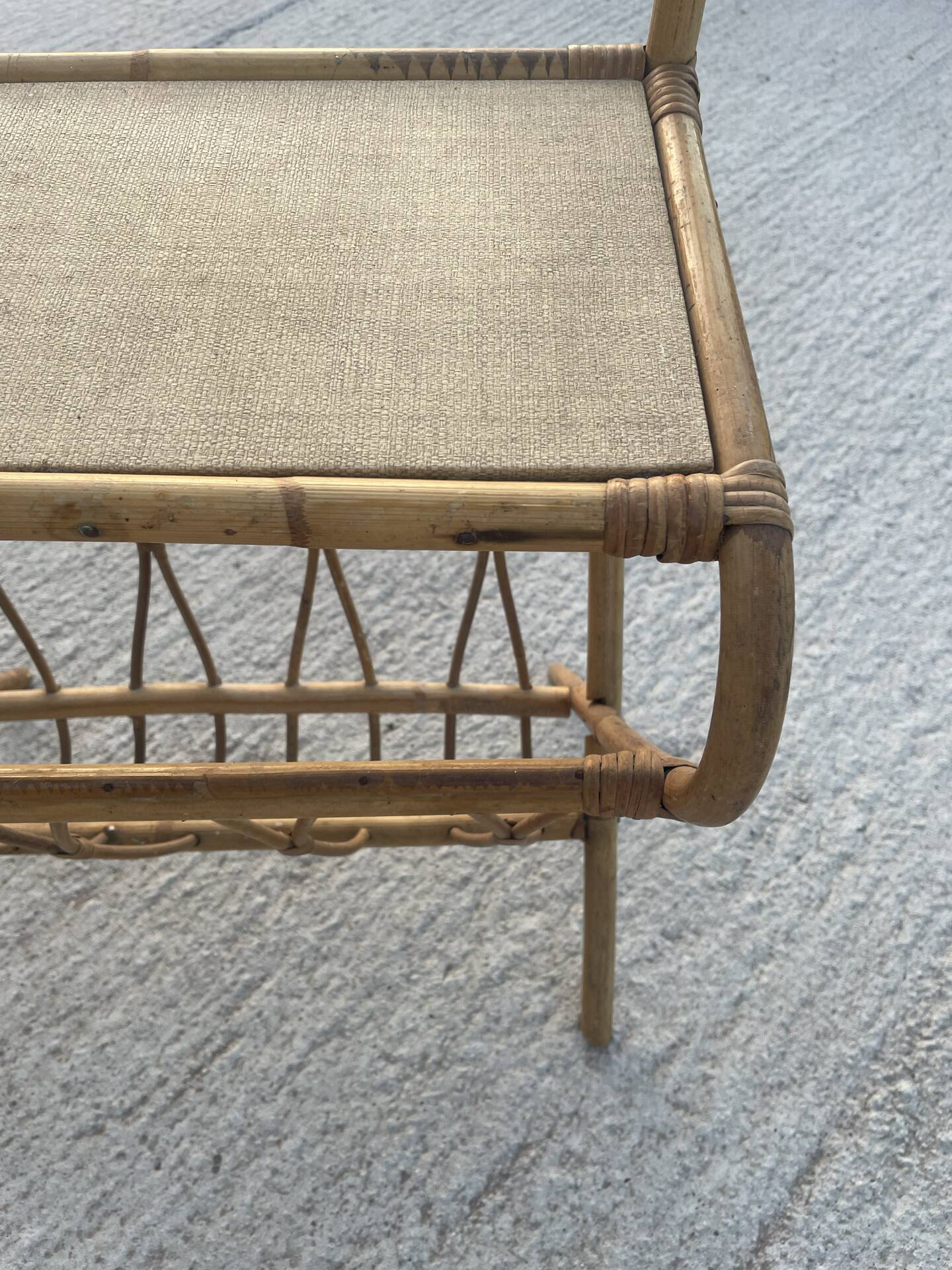 Vintage rattan side table with magazine rack